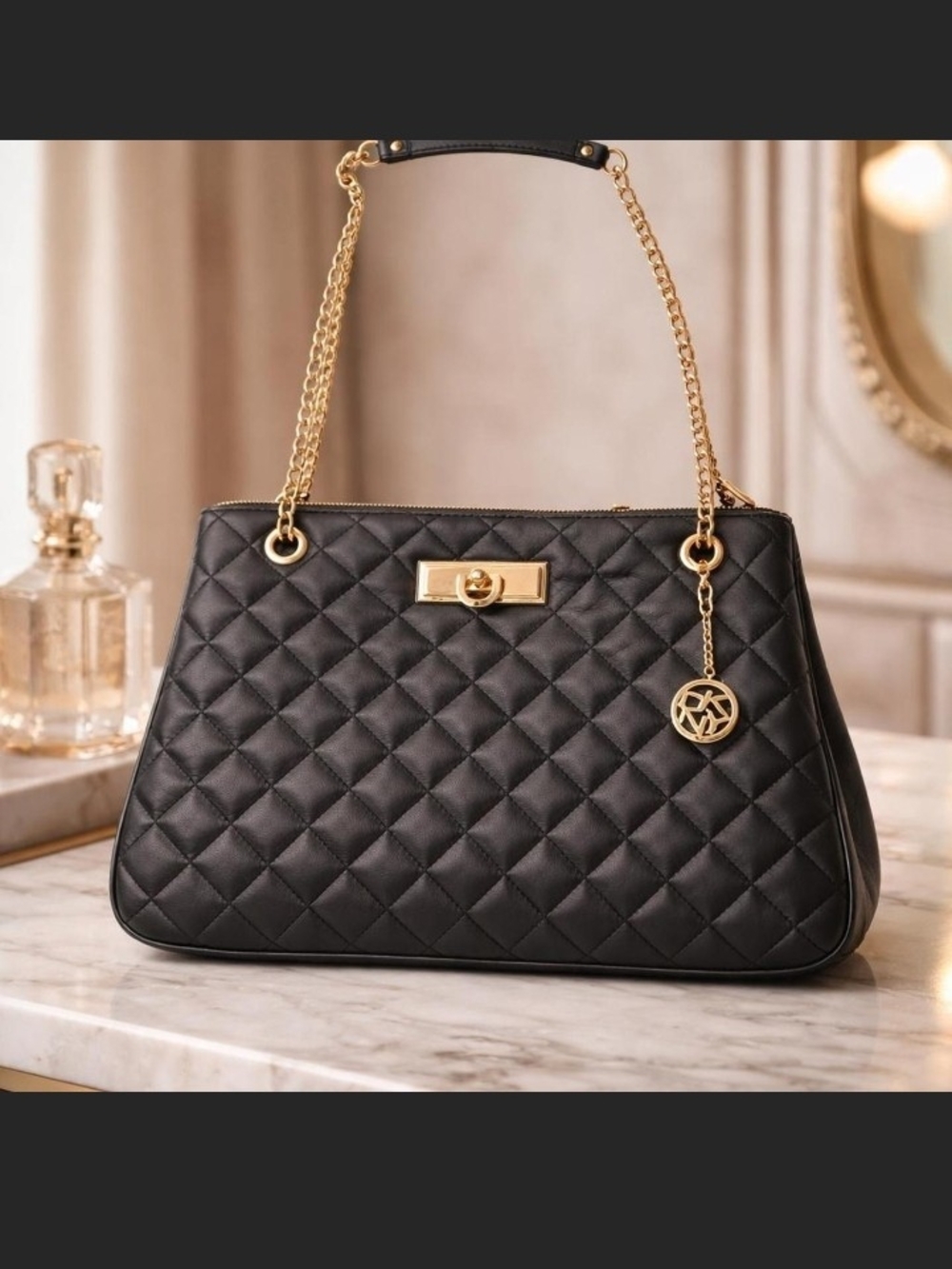 Quilted Black Chain-Handle Shoulder Bag